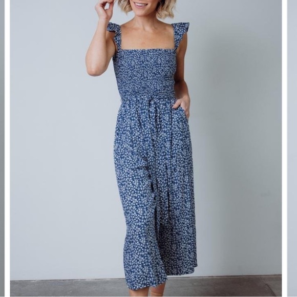 Baltic Born Hadley Smocked Jumpsuit Blue Floral - Picture 1 of 9